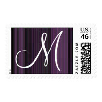Purple Stripes Monogram Postage Stamps