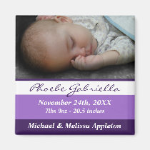 Purple Stripes Photo Birth Announcement Magnet