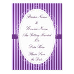 Purple Stripey Pattern Wedding Save the Date Post Card