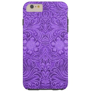 Purple Suede Leather Look Embossed Flowers 2 Tough iPhone 6 Plus Case