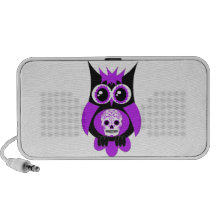 Purple Sugar Skull Owl Doodle Portable Speakers