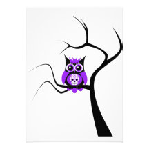 Purple Sugar Skull Owl in Tree Invitation