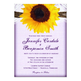 Purple Sunflower Rustic Country Wedding Invites