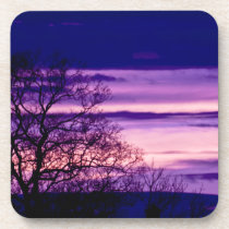 Purple Sunset Tree Silhouette cork coaster set cork coasters