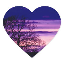 Purple Sunset Tree Silhouette heart stickers stickers