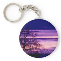 Purple Sunset Tree Silhouette keychain keychains