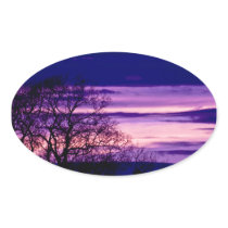 Purple Sunset Tree Silhouette oval stickers stickers