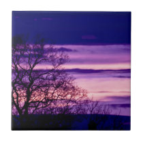 Purple Sunset Tree Silhouette trivet tile tiles