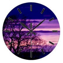 Purple Sunset Tree Silhouette wall clock