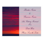 Purple Sunset Wedding Save The Date postcards