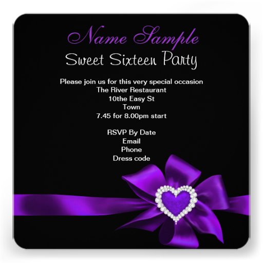 Purple Sweet 16 Birthday Party Heart Photo Personalized Announcement