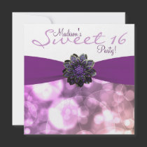 Purple Sweet 16 Birthday Party Personalized Invites