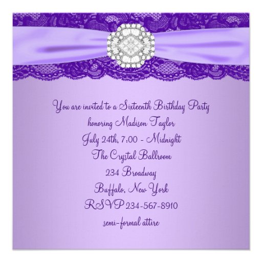 Purple Sweet 16 Birthday Party Invitation