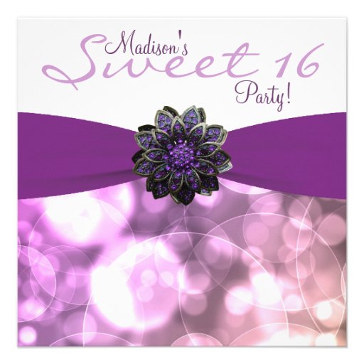 Purple Sweet 16 Birthday Party Personalized Invites