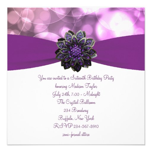 Purple Sweet 16 Birthday Party Personalized Invites