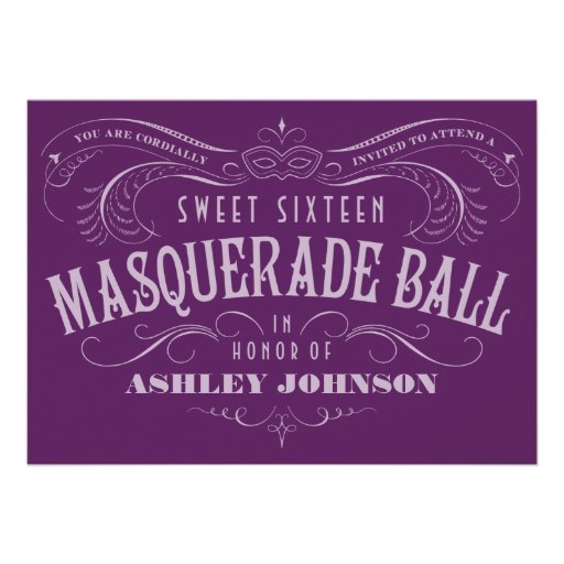 Purple Sweet 16 Masquerade Ball Invitations