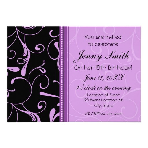Purple Swirl 18th Birthday Party Invitation Cards