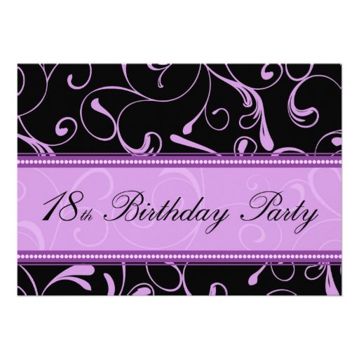 Purple Swirl 18th Birthday Party Invitation Cards