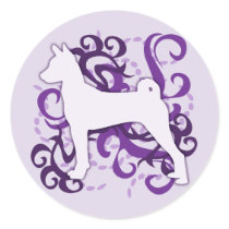 Purple Swirl Basenji Round Sticker