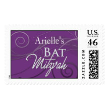 Purple Swirl Custom Bat Mitzvah postage stamp