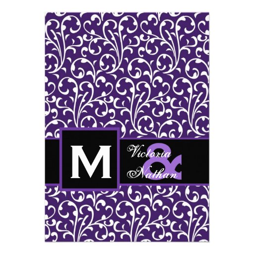 Purple Swirl Damask Monogram Wedding Template Personalized Announcement