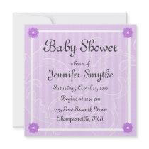 Purple Swirl Flower Baby Shower Invitation