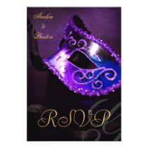 Purple Swirl Masquerade Mask RSVP Invitation