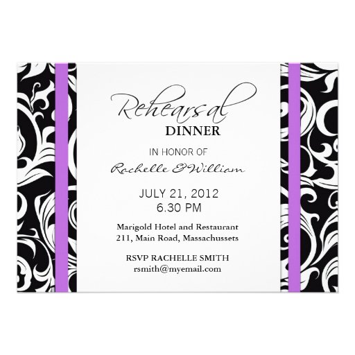 Purple Swirl Rehearsal Dinner Card Invitation