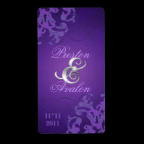 Purple Swirl Silver Jeweled Wedding Wine Label labels