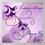 Purple Swirls Birthday Banner Posters