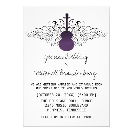 Purple Swirls Guitar Wedding Invitation