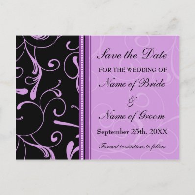 Purple Swirls Save the Date Wedding Postcards