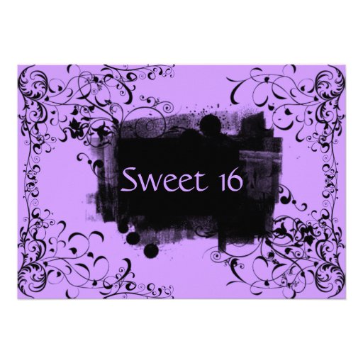Purple Swirls Sweet Sixteen Birthday Party Personalized Announcements