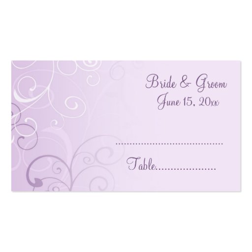 Purple Swirls Wedding Place Setting Cards Business Card Templates (front side)