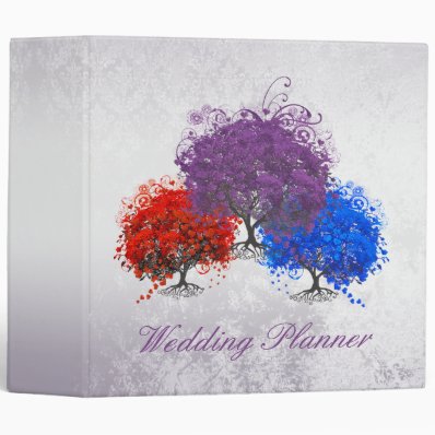 Purple Swirly Romantic Heart Leaf Tree Wedding 3 Ring Binder
