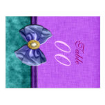 Purple "table number" teal wedding damask postcards