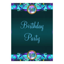 Purple Teal Blue Birthday Party Personalized Invites