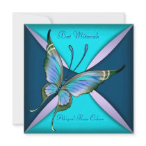 Purple Teal Blue Butterfly Bat Mitzvah Custom Invitations