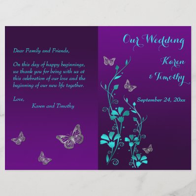 Purple Teal Butterfly Floral Wedding Program