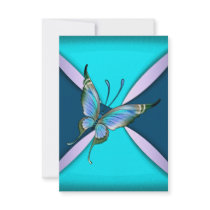Purple Teal Butterfly RSVP Save the Date Invitation