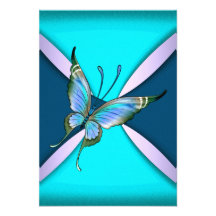 Purple Teal Butterfly RSVP Save the Date Invitation