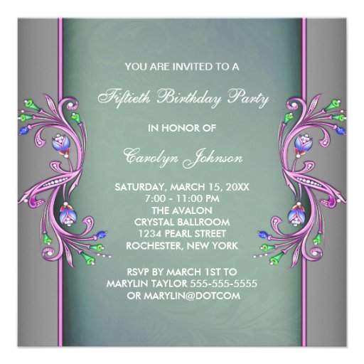 Purple Teal Damask 50th Birthday Party Invitation Zazzle 