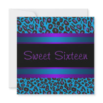 Purple Teal Leopard Sweet 16 Birthday Party Personalized Announcement