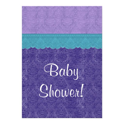 Purple Teal Little Princess Girl Baby Shower S209 Personalized Announcement