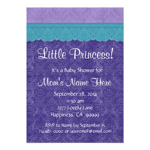 Purple Teal Little Princess Girl Baby Shower S209 Personalized Announcement
