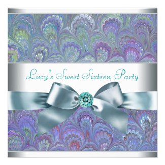 Purple Teal Peacock Paisley Sweet 16 Party Custom Announcement