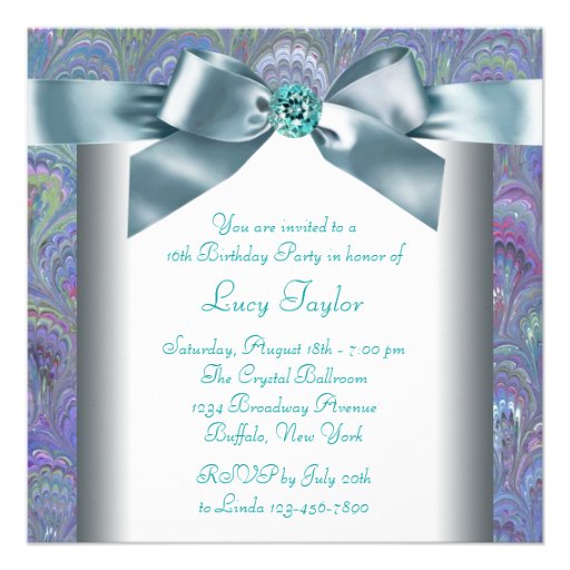 Purple Teal Peacock Paisley Sweet 16 Party Custom Announcement