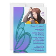 Purple Teal Photo Sweet Sixteen Party Invitation invitation
