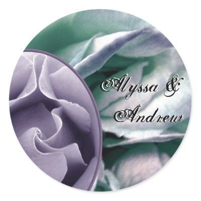 Purple Teal Roses Bride Groom Wedding Sticker by JaclinArt