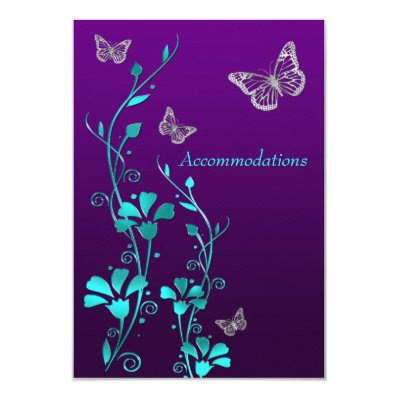 Purple Teal Silver Floral, Butterflies Enclosure 2 3.5x5 Paper Invitation Card